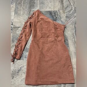 Endless Rose One-Shoulder Lace-Up Sleeve Dress in Rust